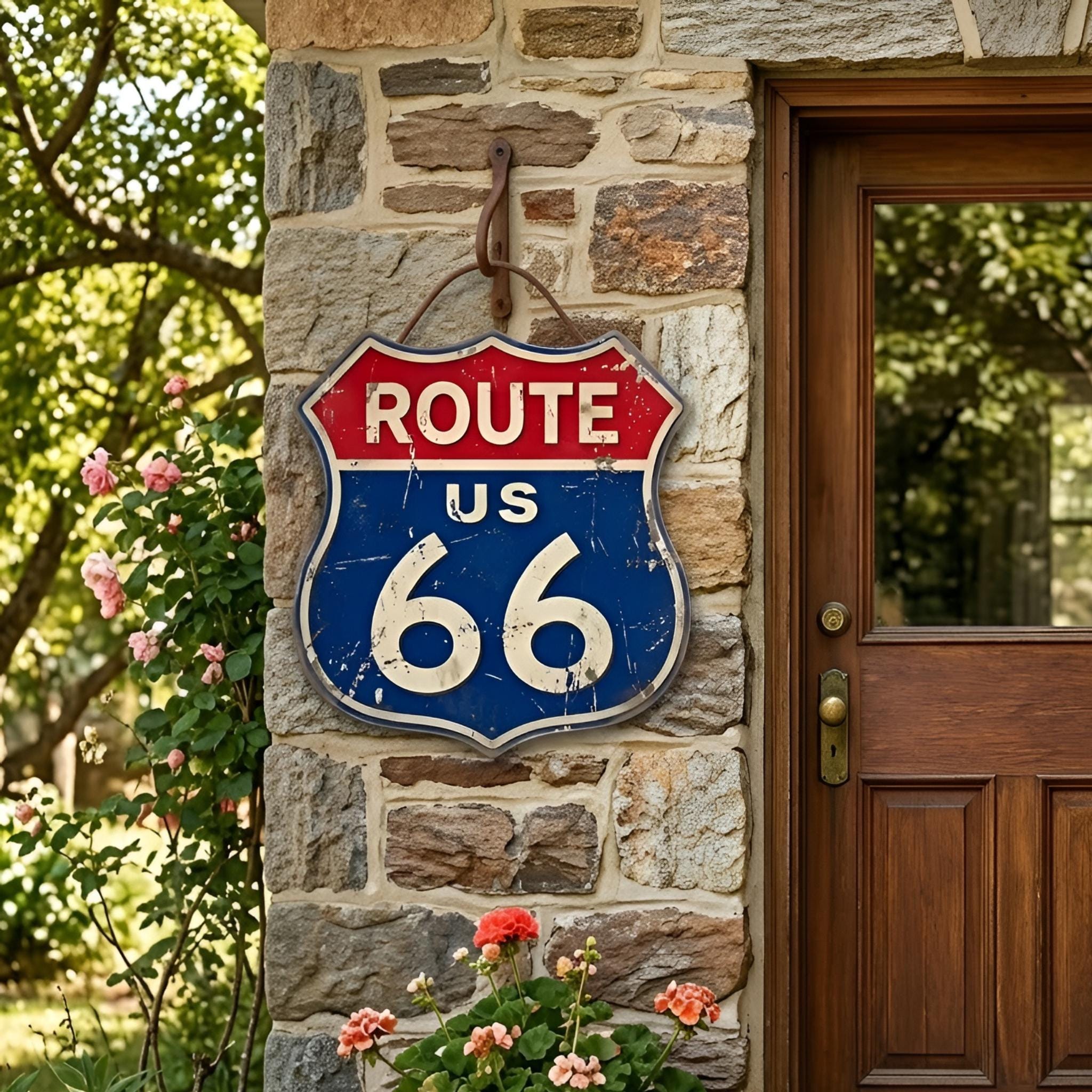 Rustic Route 66 Sign Metal, Retro Road Wall Decor, Vintage Americana ...