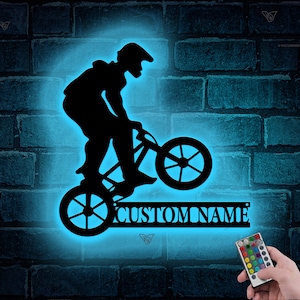 Custom BMX Bike Metal Wall Art LED Light Personalized Bicycle Racing Name Sign Biker Name Sign Home Decor Birthday Gift Biker Gift