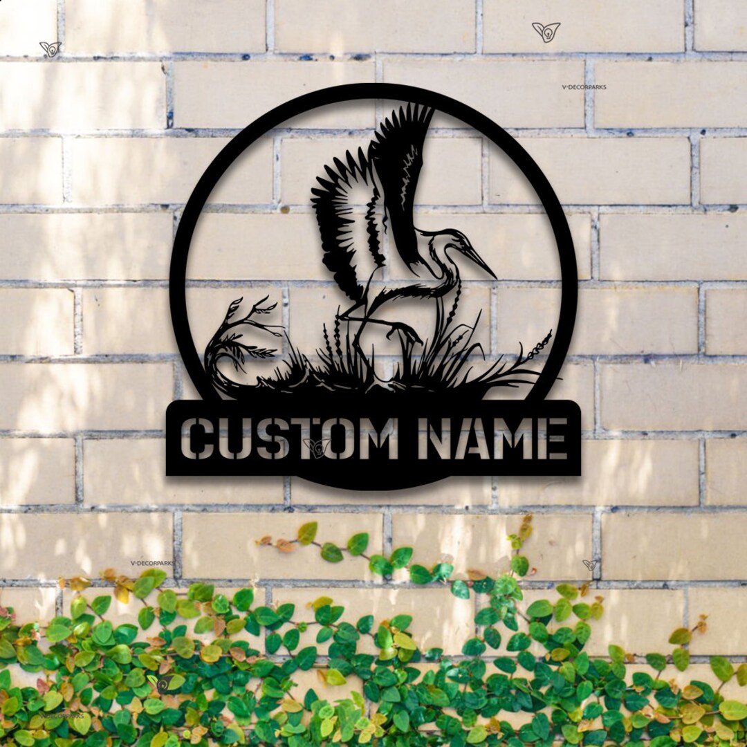 Personalized Herons Bird Monogram Metal Sign, Custom Herons Bird Metal ...
