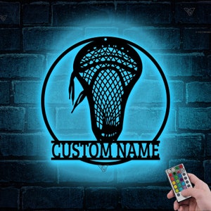 Custom Lacrosse Stick Metal Wall Art LED Light Lacrosse Sign Personalized Lacrosse Goalie Name Sign Lacrosse Player Name Sìgn Home Decor