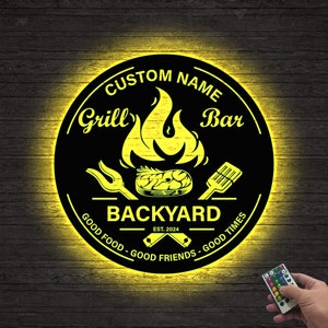 Custom Bar And Grill Metal Wall Led BBQ Metal Wall Art Personalized Grill Sign Backyard Sign Barbecue Wall Decor Man Cave Sign Home Decor