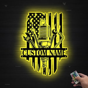 Custom Garage Metal Wall Art LED Light Personalized Workshop Name Sign Home Decor Garage Sign Repair Decoration Repairman Gift Dad Gifts