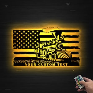 Custom Steam Engine Train Metal Wall Art LED Light Railway Metal Wall Art Personalized Train Driver Name Sign Home Decor Railroad Decoration
