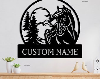 Custom Horse Ranch Metal Sign,Horse Sign Personalized Horse Farmhouse Name Sign,Horse Metal Wall Art,Horse Farm Sign,Outdoor Sign,Home Decor