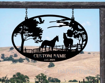 Custom Farm Sign,Horse Wall Art,Personalized Horse Ranch Decor,Horses Metal Sign, Horse Wall Decor,Farmhouse Decor,Barn Decor,Horse Art