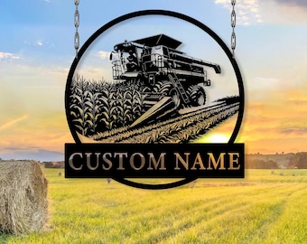 Custom Farm Sign with Combine Harvester Harvester Metal Sign, Custom Tractor Metal Sign Barn Decor Combine Harvester Design Farmhouse decor