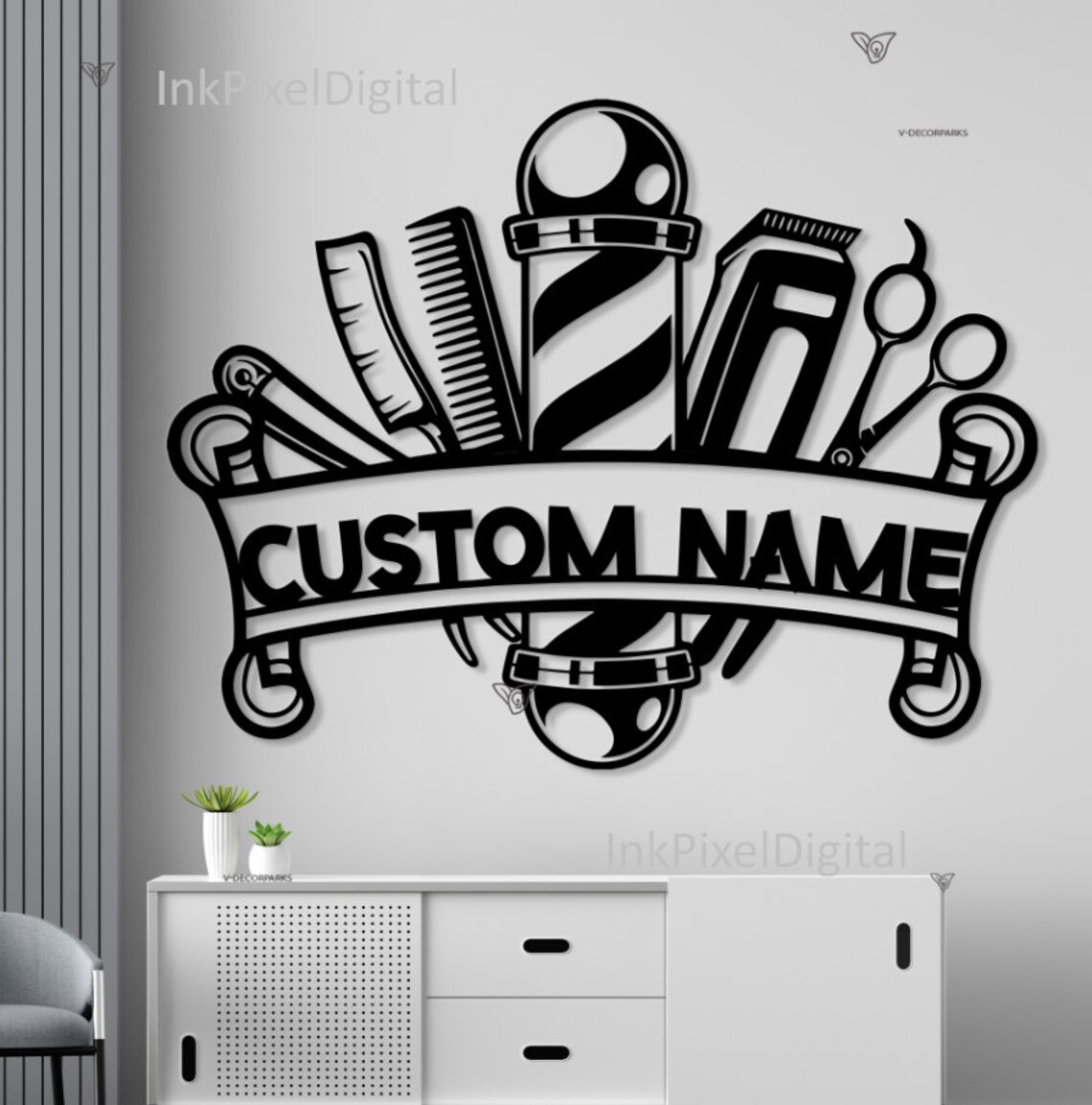 Personalized Barber Shop Metal Sign LED Light,barber Shop Wall Decor ...