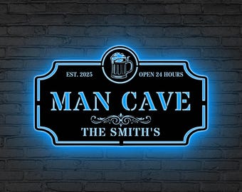 Custom Man Cave Metal Wall Art Led Lights, Father's Day Gift, Gift for Him, Man Cave Decor, Boy Room Decor, Birthday Gift, Basement Bar Sign