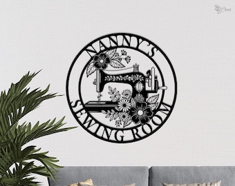 Letrero personalizado para cuarto de costura, pared para el cuarto de costura de la niñera, regalo para mamá, regalo para costurera, pared para el cuarto de costura, máquina de coser floral, letreros para el cuarto de manualidades