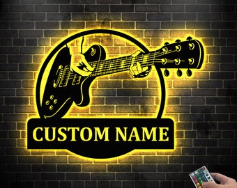 Kundenspezifische E-Gitarren-Metallwand-Kunst, LED-Musikraum-Dekor