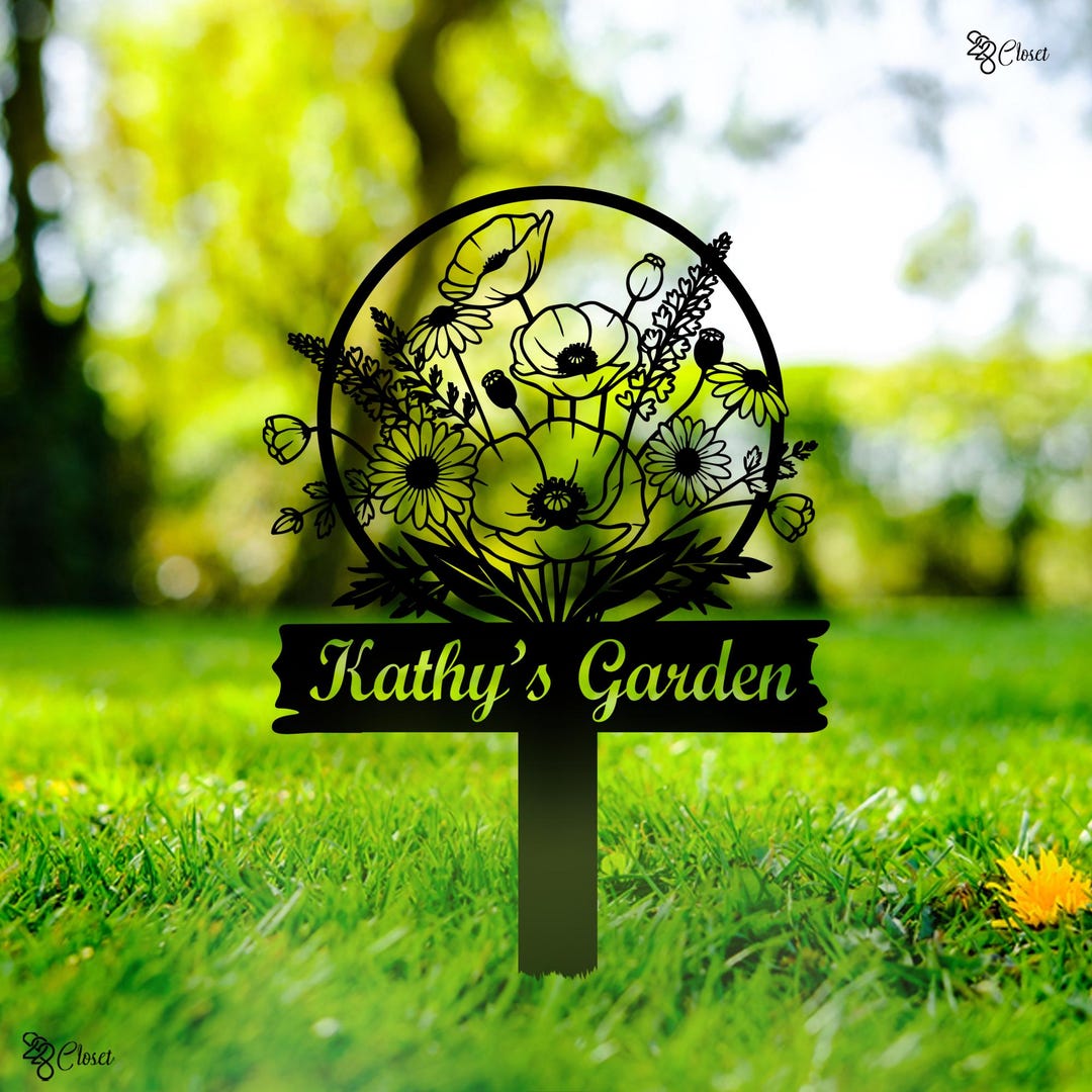 Custom Flower Garden Sign, Personalized Metal Yard Stake, Personalized ...