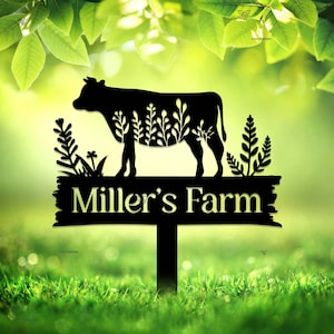 Custom Cow Sign with Stake,Metal Cow Garden Stake,Personalized Farm Sign,Cow Farmhouse Decor,Farmer Name Sign,Farm Address Sign,Cow Decor