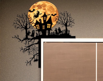 Haunted House Halloween Corner Sign, Spooky Wall Decor With Witch, Gift for Halloween, Spooky Haunted House Sign, Creepy halloween decor