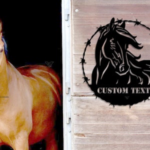 Personalizado caballo metal signo caballo metal pared arte granja signo personalizado caballo signo caballo granero decoración caballo nombre signo granero signo caballo rancho decoración