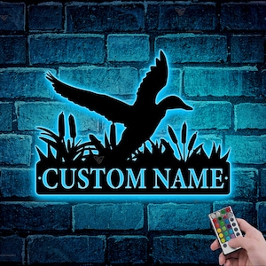 Custom Duck Hunting Metal Wall Art LED Light Duck Hunting Sign Personalized Hunter Name Sign Ideal for Home Decor & Gift Dad Gift