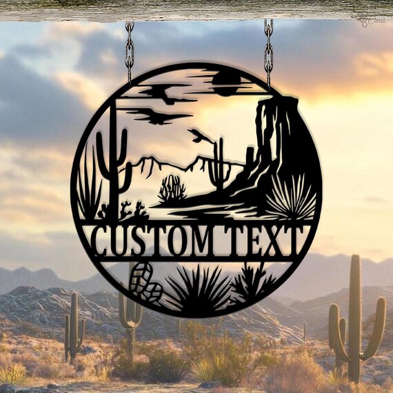 Benutzerdefinierte Wsten Metallschild, Kaktus Westernszene Zeichen,  Geschenk fr Papa, Western Kaktus Zeichen, Metallwandkunst Sdwesten,  Cowboy Dekor, westliches Haus - Etsy.de