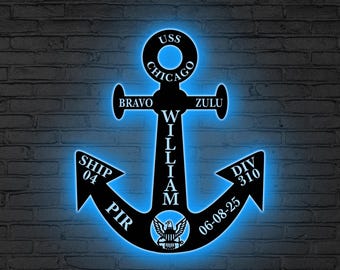 Custom Navy Anchor LED Sign, Personalized Military Wall, US Navy Gift for Sailor, Dad Gift, Sailor gift, Anchor led decor, Retirement Sign