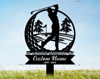 Estaca conmemorativa de golf personalizada, regalos para golfistas, letrero de golf "Golfing In Heaven", regalo del Día del Padre, lápida, pérdida de un golfista, pérdida de un padre