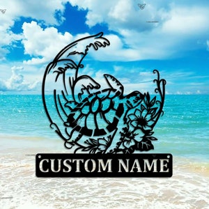 Custom Mandala Sea Turtle Metal Wall Art LED Light Personalized Marine Turtle Lover Name Sign Home Decor Beach House Sign Kid Nursery Decor