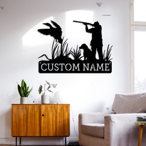 Custom Duck Hunting Metal Wall Art LED Light Personalized Hunter Name Sign Home Decor Duck Cabin Decoration Hunting Sign birthday Gift