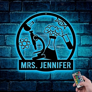 Custom Chemistry Teacher Metal Sign Led Light, Science Teacher Sign, Scientist Metal Chemist Name Sign,Home Decor,Chemistry Lover Lab Decor