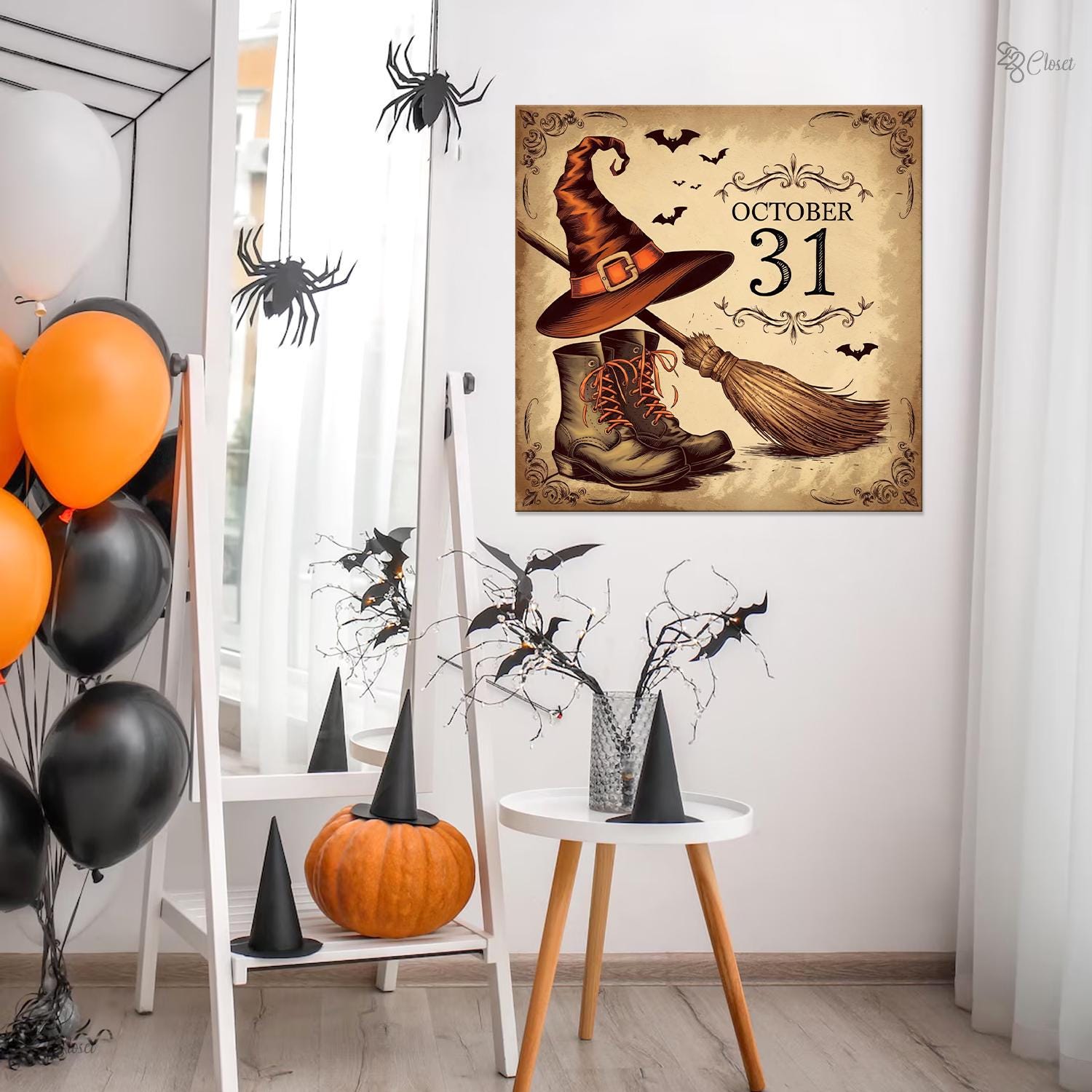 Gotische heks plat bord - 2D acrylmateriaal | Halloween muurkunst | Uniek seizoensgebonden horrorornament | Perfect voor binnen en buiten | Stijlvol heksenbord | Ideaal voor voordeur, woonkamer