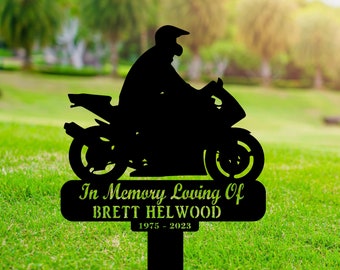 Personalized Motorcycle Memorial Stake, Custom Steel Grave Marker, Biker Garden Sign