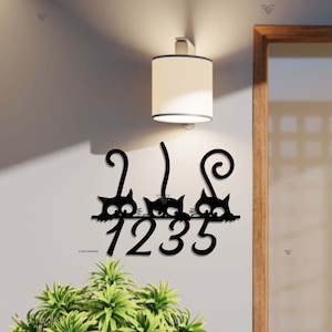 Benutzerdefinierte Katze Haus Adresse Schild Hausnummer Schild Custom Hausnummer Schild Türnummer Schild Adresse Plaque Katzenliebhaber Geschenk Housewarming Geschenk