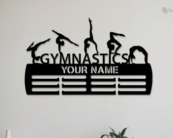 Percha de medallas de gimnasia personalizada de 12 peldaños para medallas y cintas, exhibición de medallas, medallas deportivas, decoración de habitación infantil, regalo de gimnasia para ella