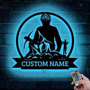 Custom Coal Mining Metal Wall Art LED Light Personalized Miner Name Sign Home Decor Mine Man Cave Decor Birthday Gift Housewarming Gift