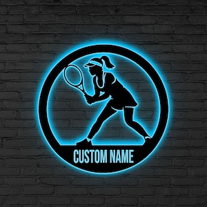 Custom Tennis Player Sign Led Lights, Female Athlete Name, Female Tennis Player Name Sign, Gift for tennis, Birthday Gift, Tennis lover gift