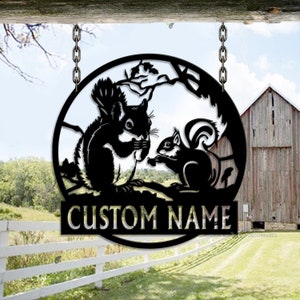 Personalized Squirrel Metal Wall Decor,Squirrel sign,Custom Squirrel Metal Wall Art,Squirrel Lover gift,Squirrel Art,Garden Decor,Dad Gifts