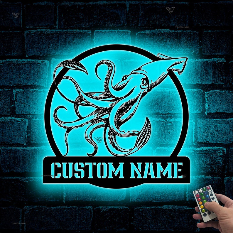 Squid Sign Design Custom Giant Squid Metal Sign, LED Lights, Personalized Gift - Etsy