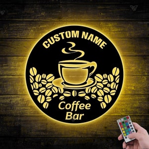 Custom Coffee Sign Coffee Bar Wall Art LED Light Personalized Coffee Bar Sign Coffee Station Wall Art Coffee Bar Wall Hanging Kitchen Sign