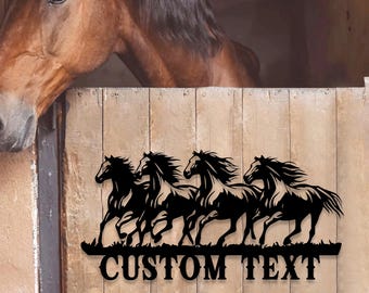 Personalized Horses Metal Wall Art, Horse Lover Gift, Customized Horse Barn Name Decor, Western Horse Gift, Horse Farm Sign Equestrian decor