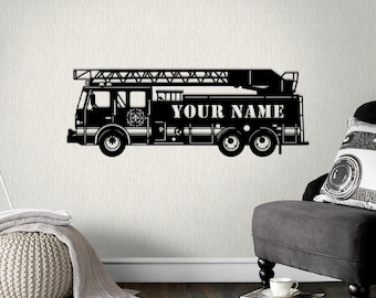 Benutzerdefinierte Feuerwehrauto Wand, personalisierte Feuerwehrmann Metall Zeichen, Feuerwehrmann Geschenk, Jungen Schlafzimmer Dekor, Feuerwehrmann LKW Wand, Feuerwehrauto