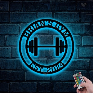 Custom Gym Metal Sign LED Lights,Powerlifting Metal Wall Art,Personalized Gym Name Signs,Gym Sign,Fitness Sign Home Decor,Dads Gift