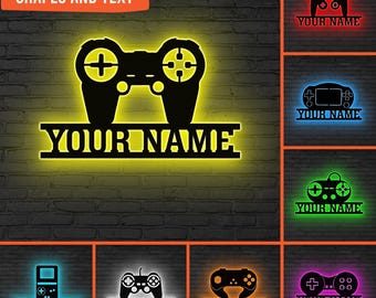 Benutzerdefinierte Game Controller Metall Wand Kunst Led Licht, Gamer Namen Zeichen, Spielzimmer Dekor, Gaming Decor, Videospiel Kunst, Weihnachten Geburtstagsgeschenk für Gamer