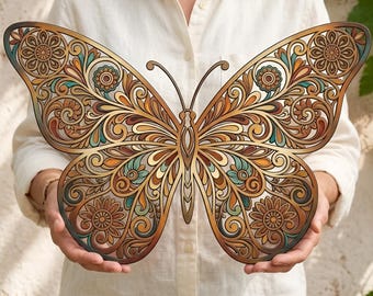 Bohemian Butterfly Metal Art, Colorful Nature Wall Decor for Indoor Outdoor Use