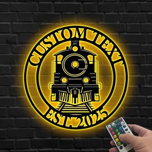 Custom Train LED Metal Sign, Train enthusiast gift, Railroad Sign with LED, Train bar sign, Vintage train light, Gift for son,Railroad Metal