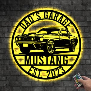 Custom Mustang Garage LED Sign, Dad’s Classic Car Wall Light, Gift for dad, Mustang led decor, Man cave light, Workshop sign,Vintage Mustang