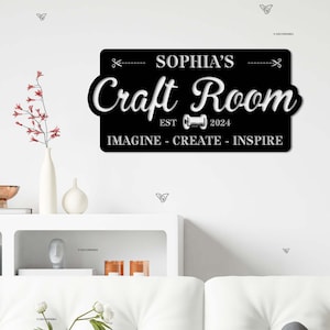 Letrero personalizado de la sala de costura, letrero de metal de la sala de artesanía personalizada, letrero de la sala creativa, letrero de la sala de artesanía casera, sala de artesanía de costura, regalo del día de la madre