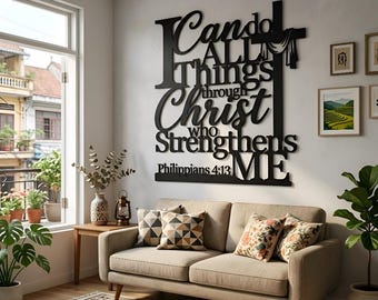 Christian Metal Wall Art I Can Do All Things Through Christ Sign Faith Home Decor