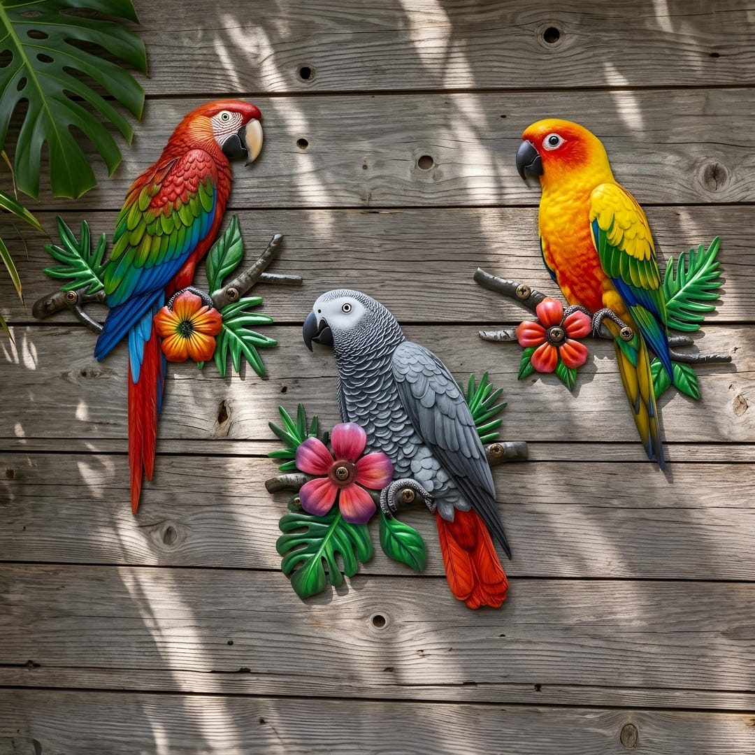 Parrot Wall Art Metal Decor, Colorful Tropical Bird Sculpture, Macaw ...