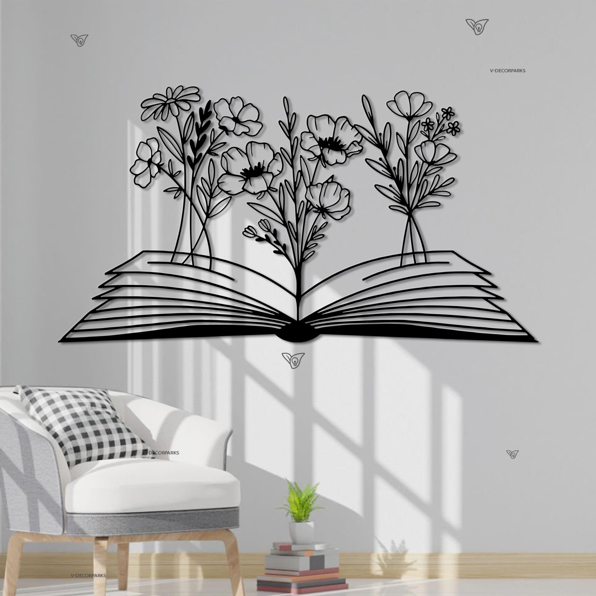 Book with Flower Metal Wall Decor, Floral Book Lover Sign, Home Decor, Above Bed Decor, Library Decor,Housewarming Gift,Book Lovers Gift