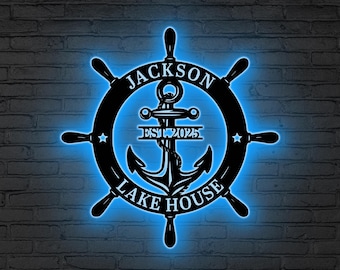 Personalized Anchor Metal Sign Led Light, Sailor Name Sign, Metal Anchor Sign,Anchor Wall Decor,Nautical gifts,Anchor Gift Beach House Decor