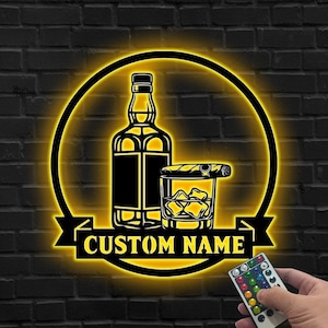Custom Whiskey Bar LED Sign, Whiskey Cigar LED Sign, Whiskey lover gift, Cigar decor, Gift for dad,Whiskey Cigar Neon Sign,Cigar lounge sign