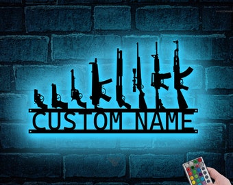 Custom Gun Metal Sign LED Light,Gun Metal Wall Art,Personalized Armory Sign,Armory Decor,Military Decor,2nd Amendment,Veteran Gift