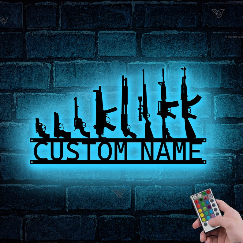 Custom Gun Metal Sign LED Light,gun Metal Wall Art,personalized Armory ...