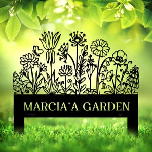 Blumen Metall Gartenschild mit Einsätzen Personalisiert, Gartenstecker, Gartenschild für Blumenbeete, Metall Yard Art, Gartengeschenke, Geschenk für Mama
